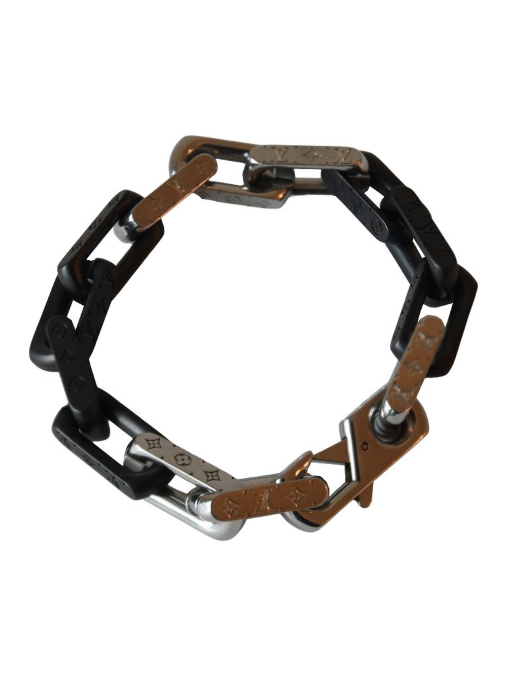 Louis Vuitton Stainless Steel Monogram Chain Bracelets Black White